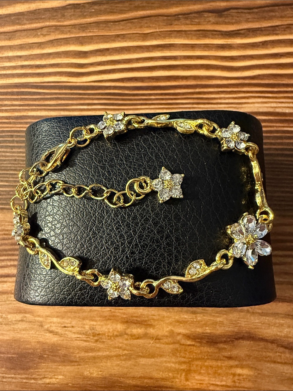 Gold Plated Floral Charm Crystal Bracelet - Women Jewelry